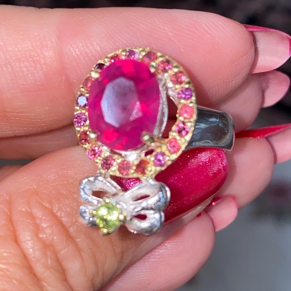 Classy Genuine Ruby Ring with Gemstones - Picture 6 of 12